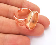 Rose Gold Ring Blank Base Bezel Settings Rose Gold Cabochon Base Mountings Adjustable Resin Ring (18 mm Blank)  G19922