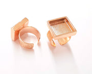 Rose Gold Ring Blank Base Bezel Settings Rose Gold Cabochon Base Mountings Adjustable Resin Ring (16x16 mm Blank)  G19923