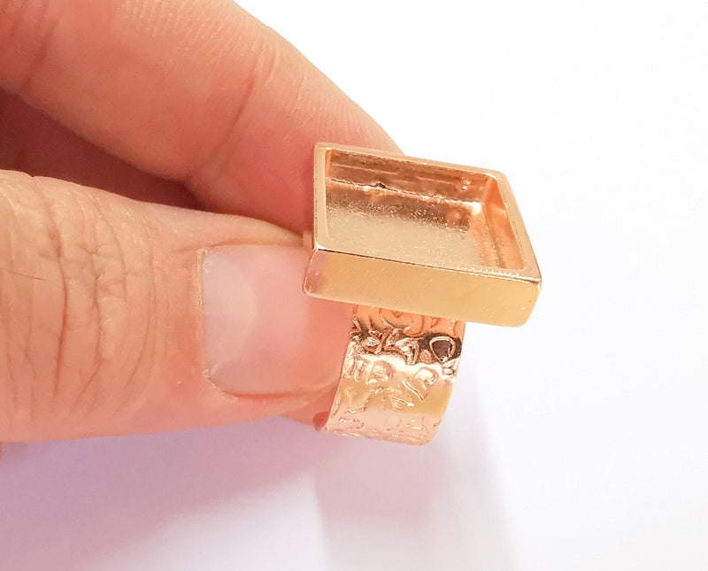 Rose Gold Ring Blank Base Bezel Settings Rose Gold Cabochon Base Mountings Adjustable Resin Ring (16x16 mm Blank)  G19923