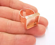 Rose Gold Ring Blank Base Bezel Settings Rose Gold Cabochon Base Mountings Adjustable Resin Ring (16x16 mm Blank)  G19923