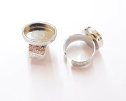 Shiny Silver Ring Blank Base Bezel Settings Shiny Silver Plated Cabochon Base Mountings Adjustable Resin Ring (18x13mm Blank)  G19925