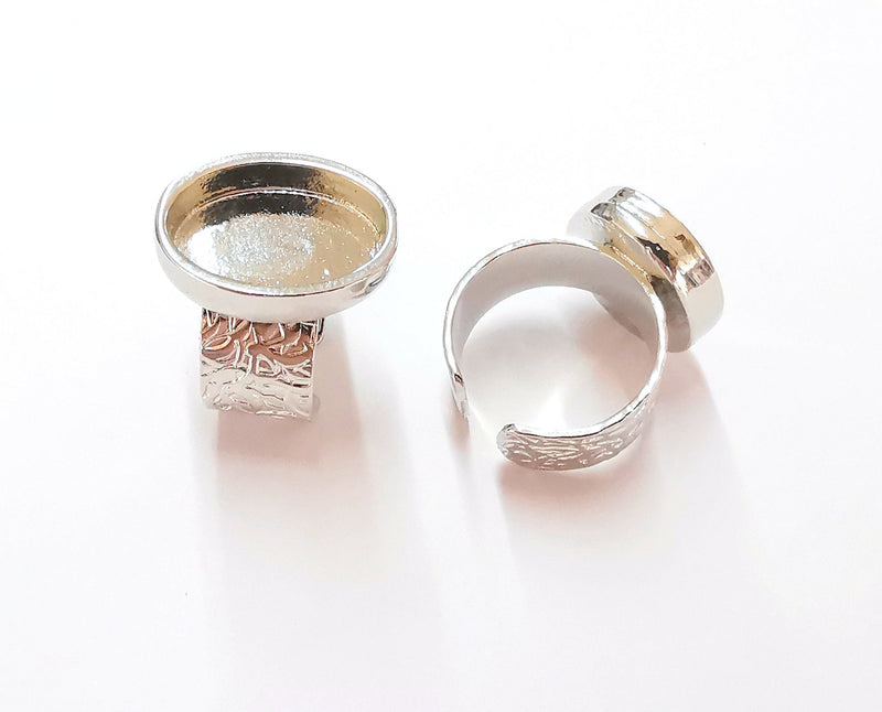 Shiny Silver Ring Blank Base Bezel Settings Shiny Silver Plated Cabochon Base Mountings Adjustable Resin Ring (18x13mm Blank)  G19925