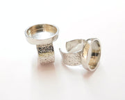 Shiny Silver Ring Blank Base Bezel Settings Shiny Silver Plated Cabochon Base Mountings Adjustable Resin Ring (18mm Blank)  G19926