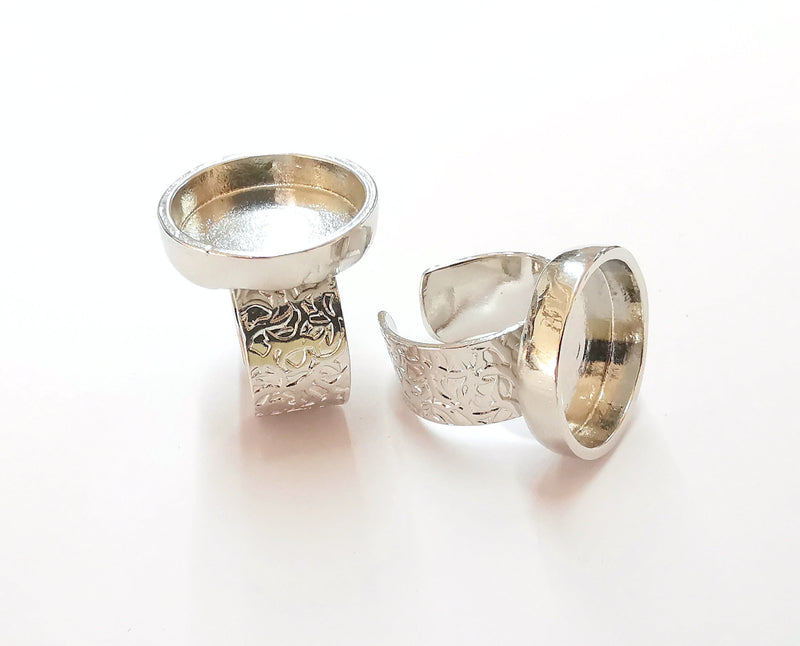 Shiny Silver Ring Blank Base Bezel Settings Shiny Silver Plated Cabochon Base Mountings Adjustable Resin Ring (18mm Blank)  G19926