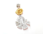 Monstera Leaf Pendant Blank Resin Bezel Mosaic Mountings Antique Silver and Gold Plated Brass (85x37mm)(7mm Bezel Size)  G19928