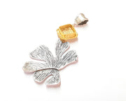 Monstera Leaf Pendant Blank Resin Bezel Mosaic Mountings Antique Silver and Gold Plated Brass (75x38mm)(10x10mm Bezel Size)  G19929