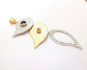 Leaf Pendant Blank Resin Bezel Mosaic Mountings Antique Silver and Gold Plated Brass (128x50mm)(9 and 7mm Bezel Size)  G19930