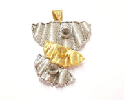 Hammered Wavy Pendant Blank Resin Bezel Mosaic Mountings Antique Silver and Gold Plated Brass (77x55mm)(7mm Bezel Size)  G19934