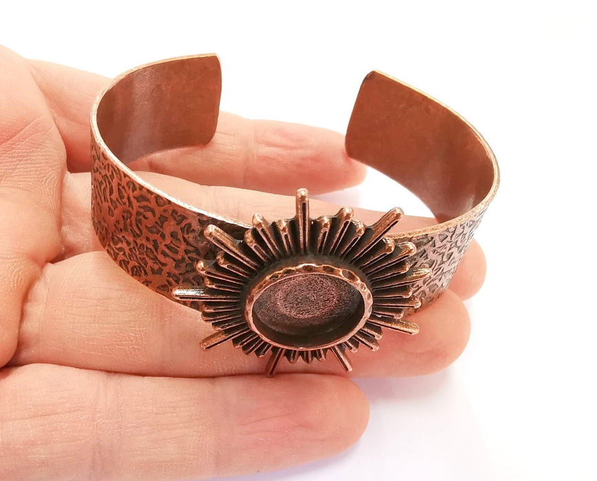 Sun Bracelet Blank Resin Bangle Dry Flower inlay Blank Cuff Bezel Glass Cabochon Base Textured Adjustable Antique Copper (16mm ) G20455