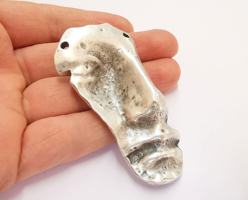 Half Face Pendant Connector Antique Silver Plated Pendant (79x41mm)  G20458