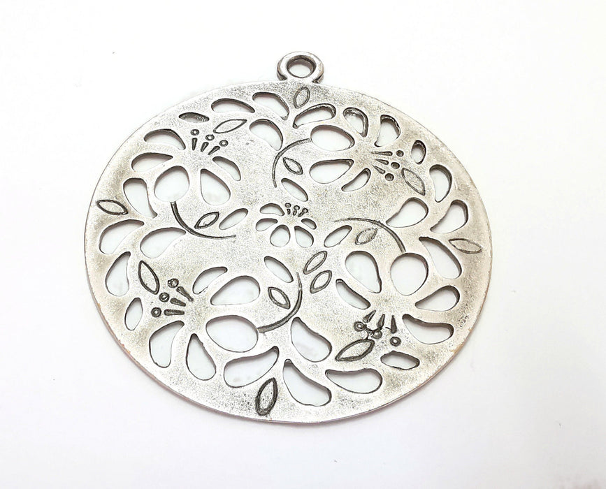 Flowers Pendant Antique Silver Plated Pendant (83x74mm)  G20460