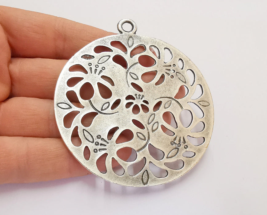 Flowers Pendant Antique Silver Plated Pendant (83x74mm)  G20460