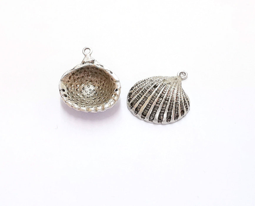 2 Sea Shell Charms Antique Silver Plated Brass Charms (23x18mm)  G20464