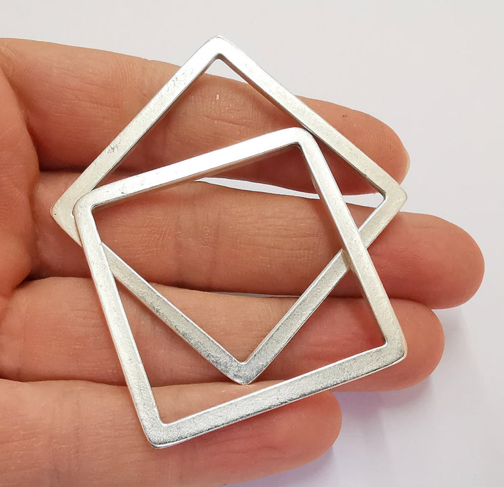 2 Square Findings Antique Silver Plated Findings (45mm)  G20461