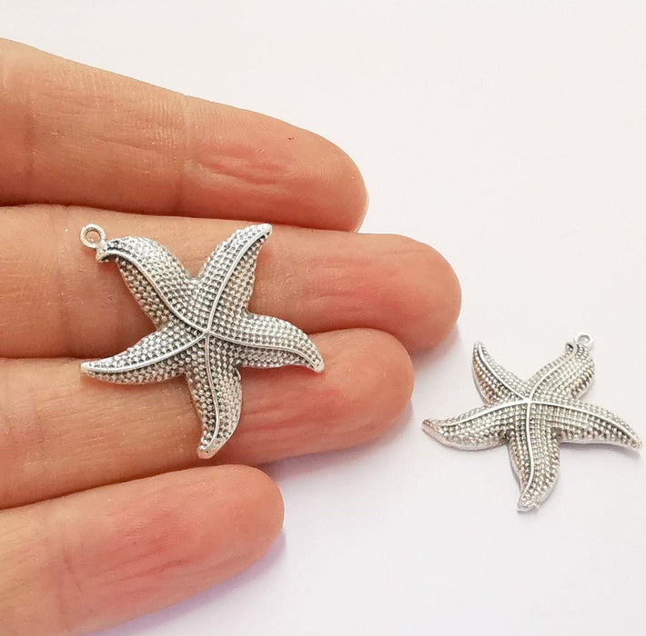 2 Starfish Charms Antique Silver Plated Brass Charms (31x30mm)  G20468