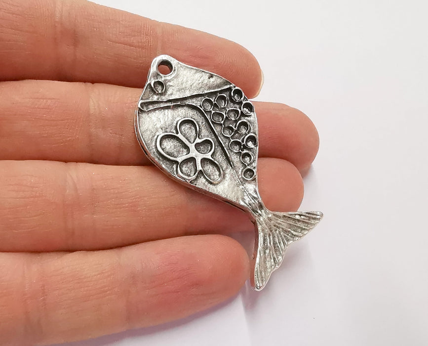 2 Fish Charms Antique Silver Plated Charms (54x26mm)  G20473