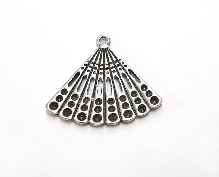 2 Hand Fan Charms Antique Silver Plated Charms (35x38mm) G20475