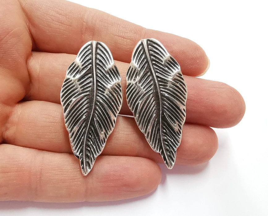 2 Leaf Charms Antique Silver Plated Charms (47x22mm) G20479