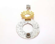 Pendant Blank Resin Bezel Mosaic Mountings Antique Silver and Gold Plated Brass (96x50mm)(7mm Bezel Size)  G19943