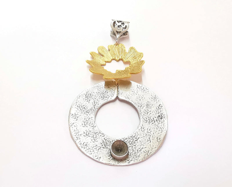 Pendant Blank Resin Bezel Mosaic Mountings Antique Silver and Gold Plated Brass (96x50mm)(7mm Bezel Size)  G19943