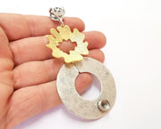 Pendant Blank Resin Bezel Mosaic Mountings Antique Silver and Gold Plated Brass (96x50mm)(7mm Bezel Size)  G19943