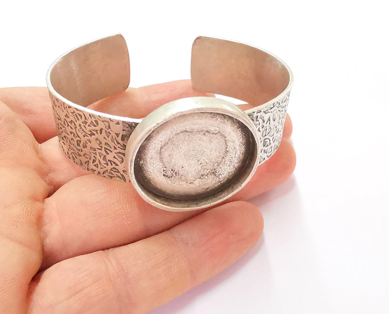 Bracelet Blank Resin Bangle Dry Flower inlay Blank Cuff Bezel Glass Cabochon Base Textured Adjustable Antique Silver (30mm ) G25308