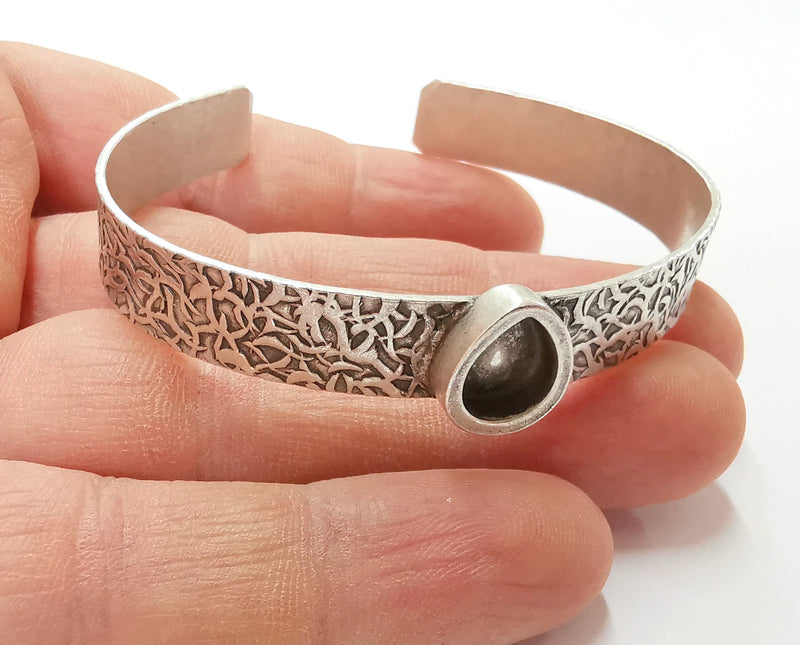 Bracelet Blank Resin Bangle Dry Flower inlay Blank Cuff Bezel Glass Cabochon Base Textured Adjustable Antique Silver (10x8mm ) G28457