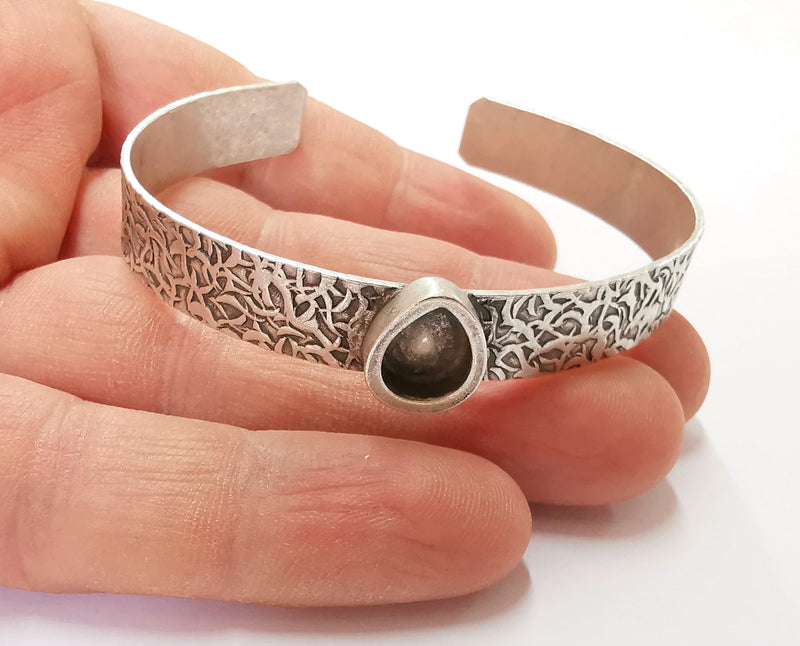 Bracelet Blank Resin Bangle Dry Flower inlay Blank Cuff Bezel Glass Cabochon Base Textured Adjustable Antique Silver (10x8mm ) G28457