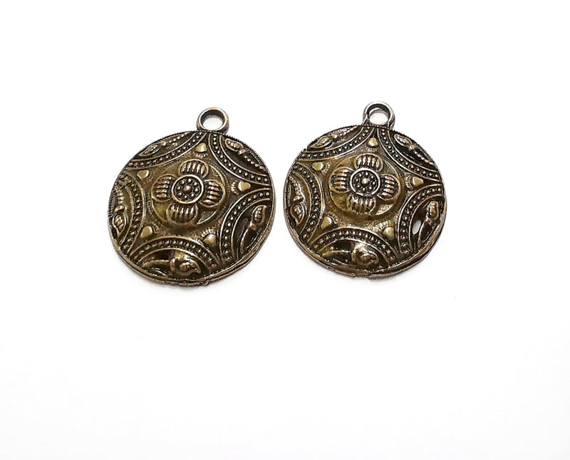 2 Flower Charms Antique Bronze Plated Charms (29x24mm) G20501