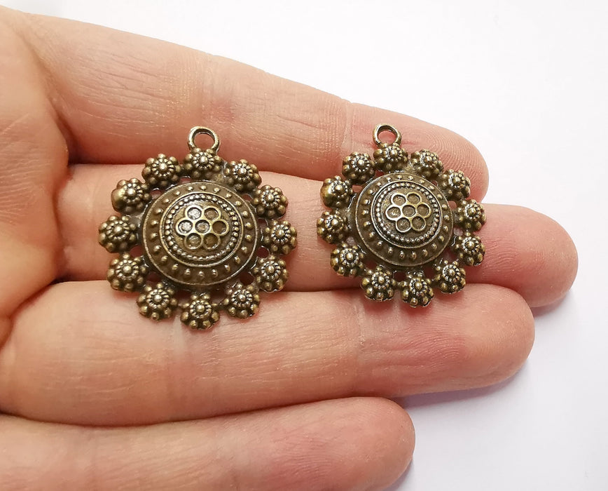 2 Flowers Charms Antique Bronze Plated Charms (32x28mm) G20502