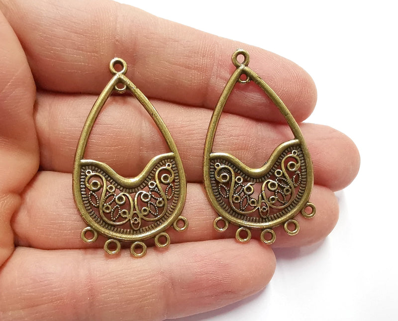 2 Drop Charms Connector Antique Bronze Plated Charms (46x26mm)  G20511