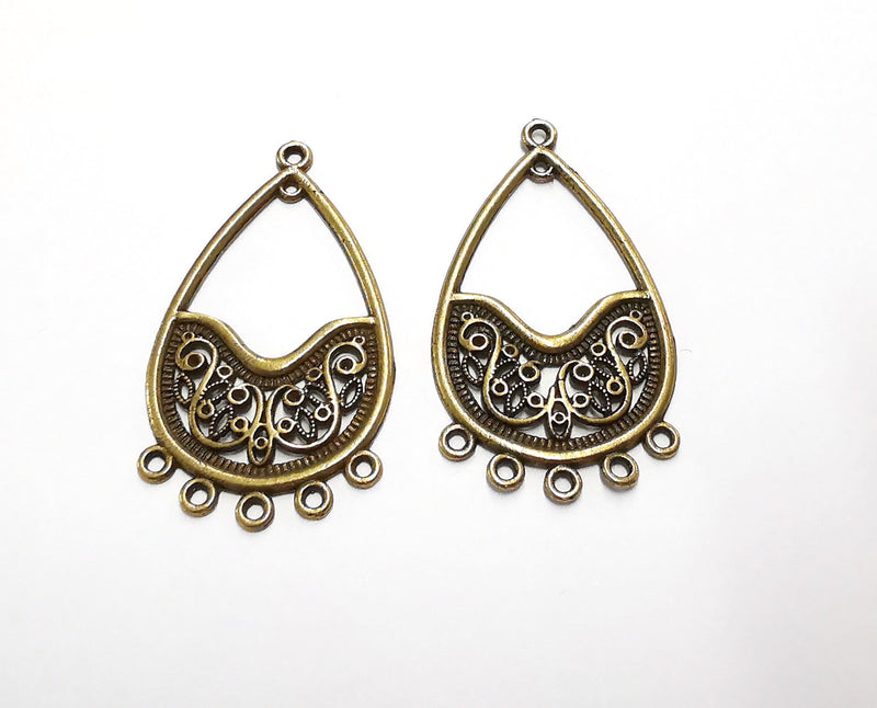 2 Drop Charms Connector Antique Bronze Plated Charms (46x26mm)  G20511