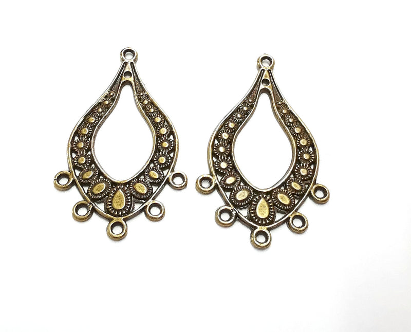 2 Drop Charms Connector Antique Bronze Plated Charms (47x28mm)  G20512