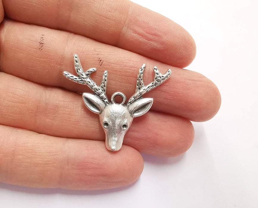 2 Deer Charms Antique Silver Plated Charms (31x36mm) G20526