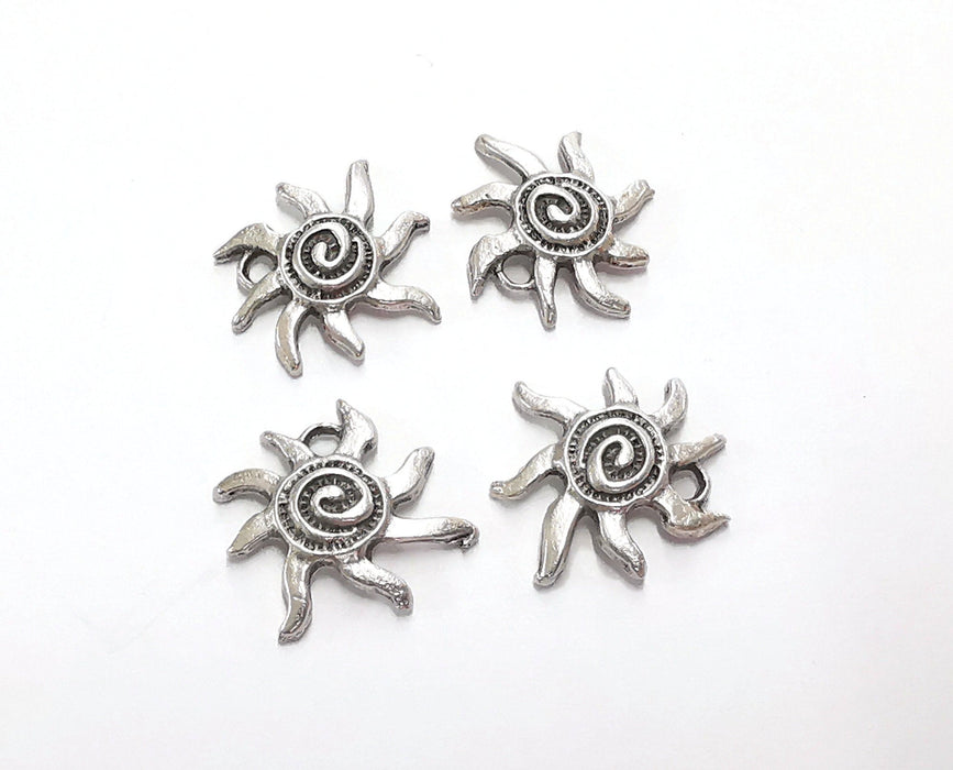 10 Sun Charms Antique Silver Plated Charms (16x16mm)  G20527