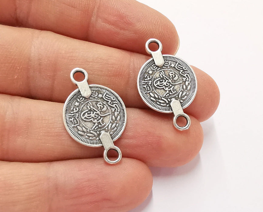 6 Coin  Connector Charms Antique Silver Plated Charms (28x17mm) G21813