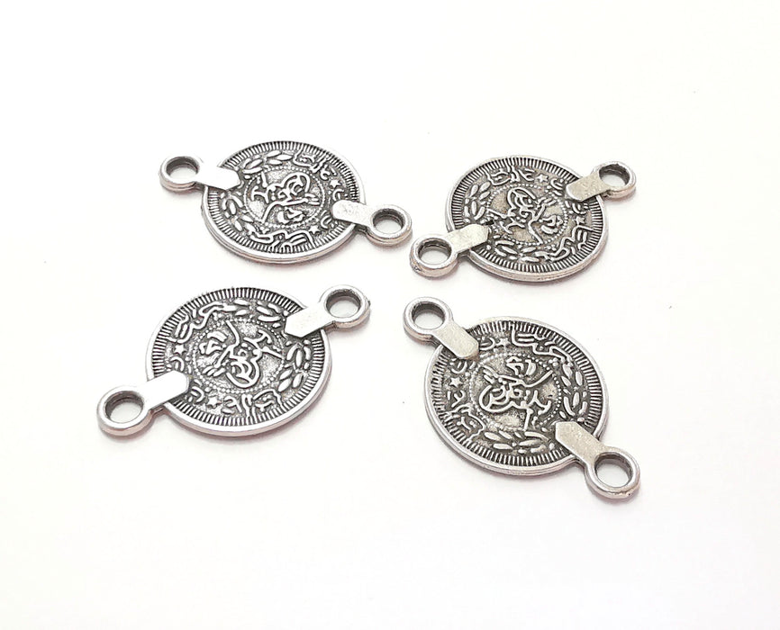 6 Coin  Connector Charms Antique Silver Plated Charms (28x17mm) G21813