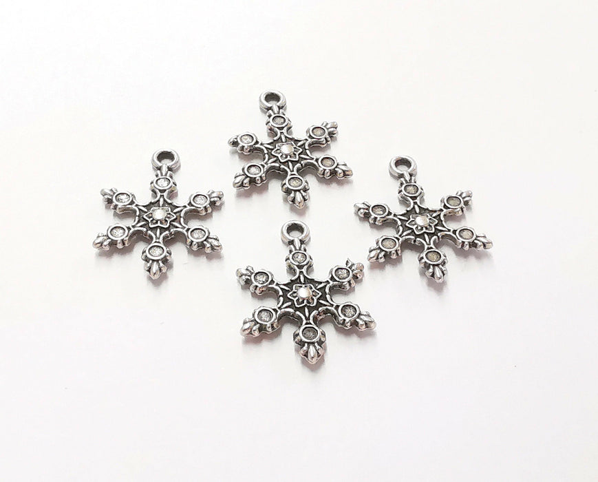 6 Snow Flake Charms Antique Silver Plated Charms (23x17mm) G19960