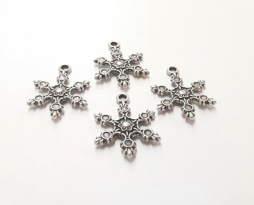 6 Snow Flake Charms Antique Silver Plated Charms (23x17mm) G19960