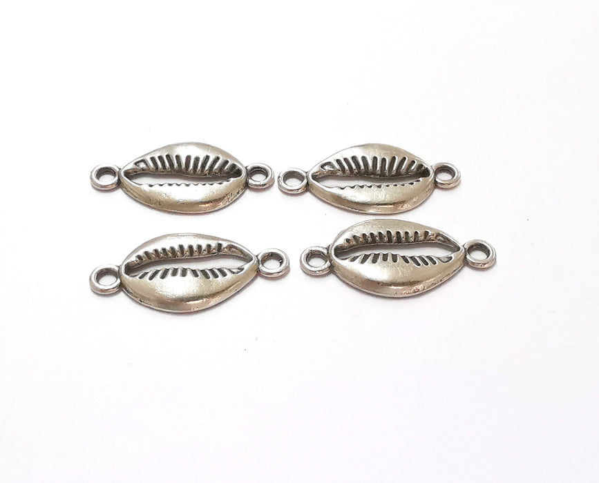 10 Sea shell Connector Charms Antique Silver Plated Charms (27x14mm) G24956