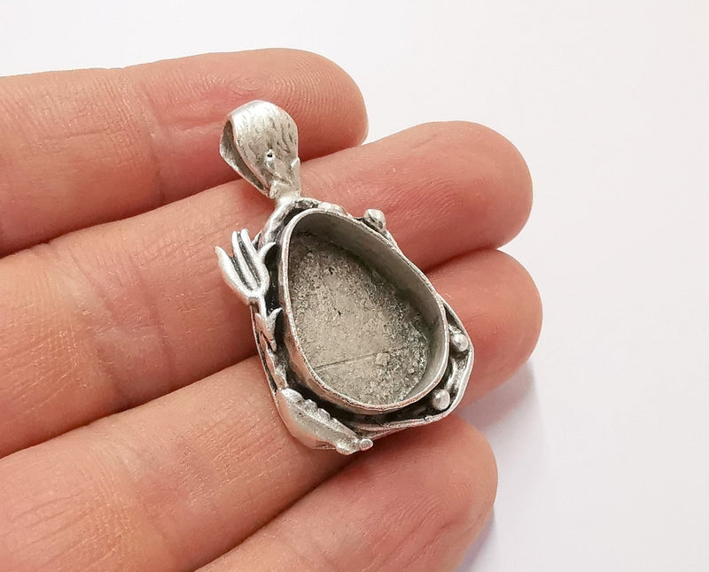 Drop Pendant Blank Brass Bezel Resin Mosaic Mountings Antique Silver Plated Brass Pendants (39x22mm)( 20x15 mm Bezel Inner Size)  G28193