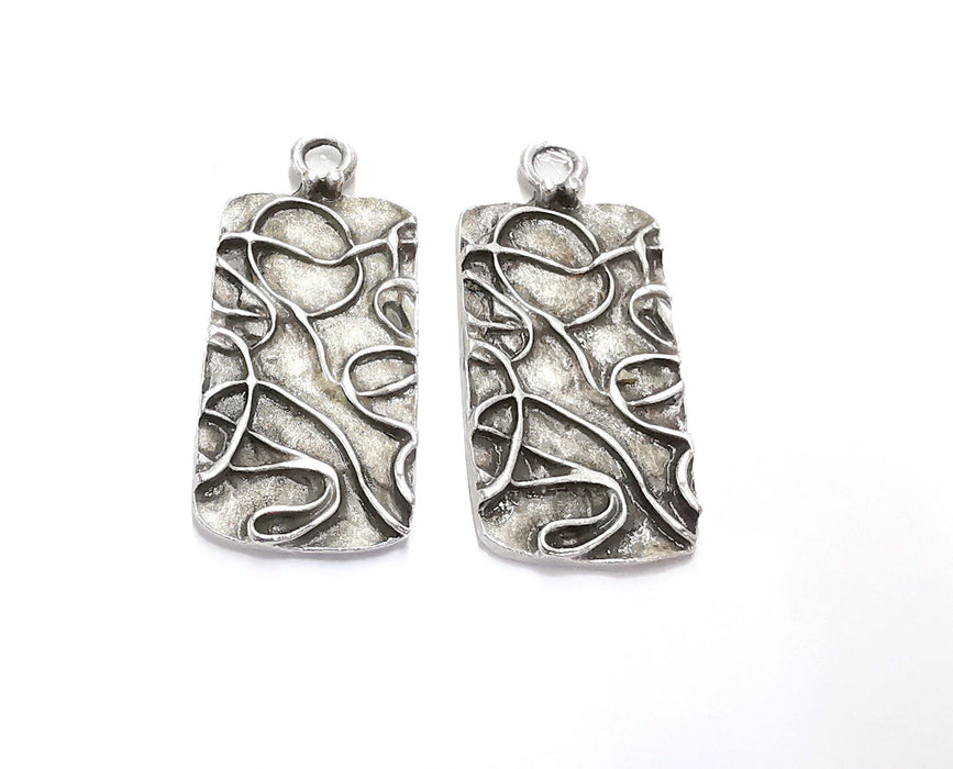 2 Silver Charms Antique Silver Plated Charms (40x18mm) G20543