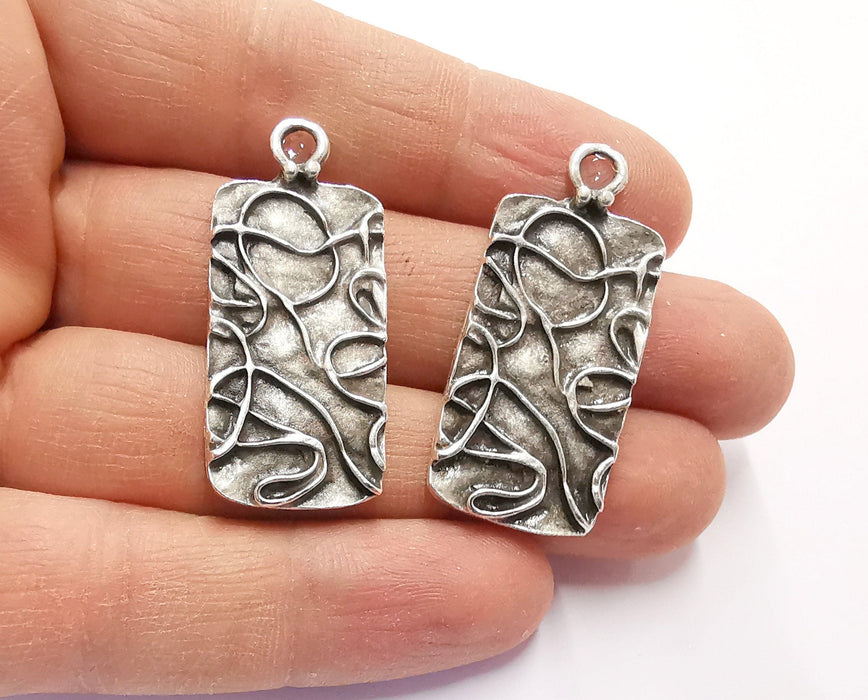 2 Silver Charms Antique Silver Plated Charms (40x18mm) G20543