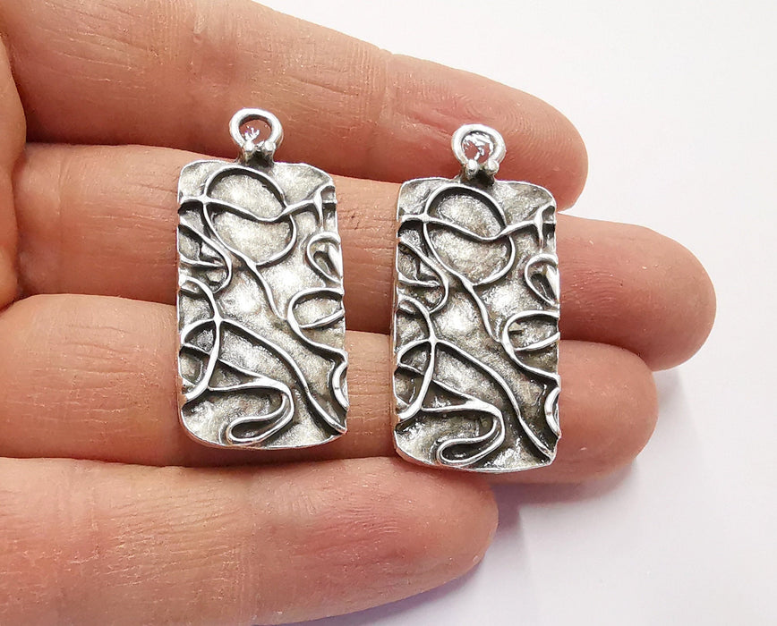 2 Silver Charms Antique Silver Plated Charms (40x18mm) G20543