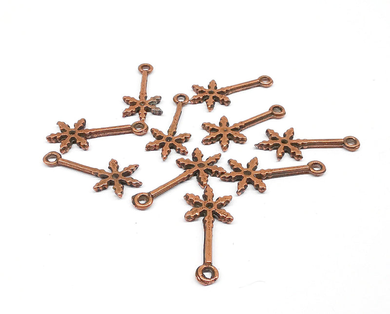 10 Snow Flake Charms Antique Copper Plated Charms (24x10mm) G19968