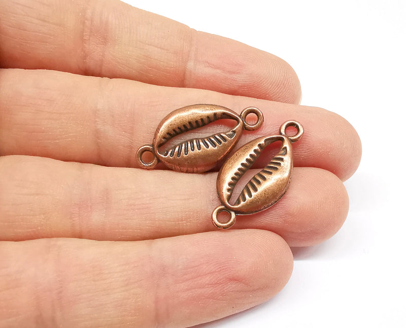 10 Sea shell Connector Charms Antique Copper Plated Charms (27x14mm) G19970