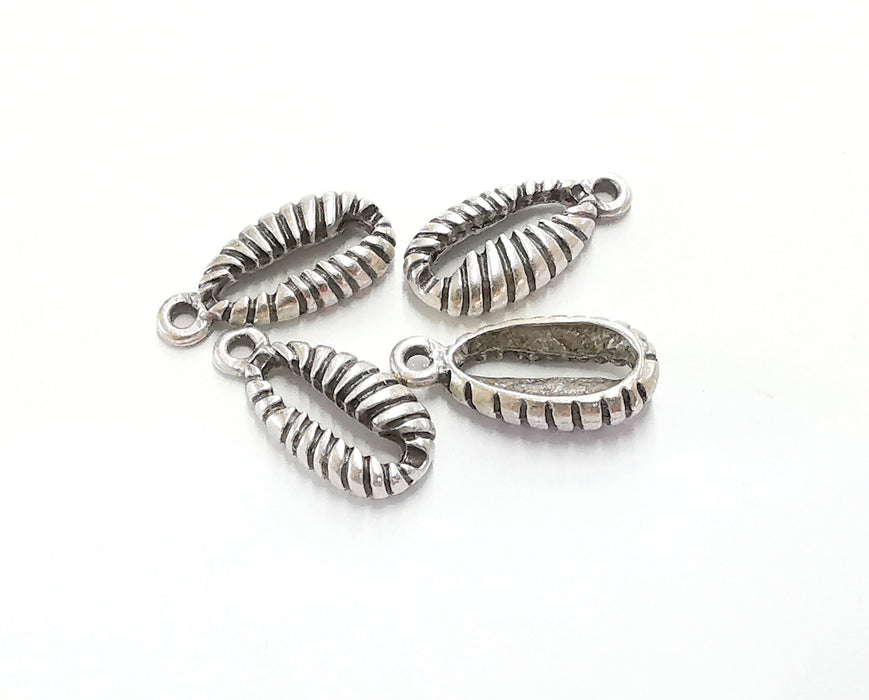 5 Cowrie Shell Charms Antique Silver Plated Charm (22x11mm) G20556