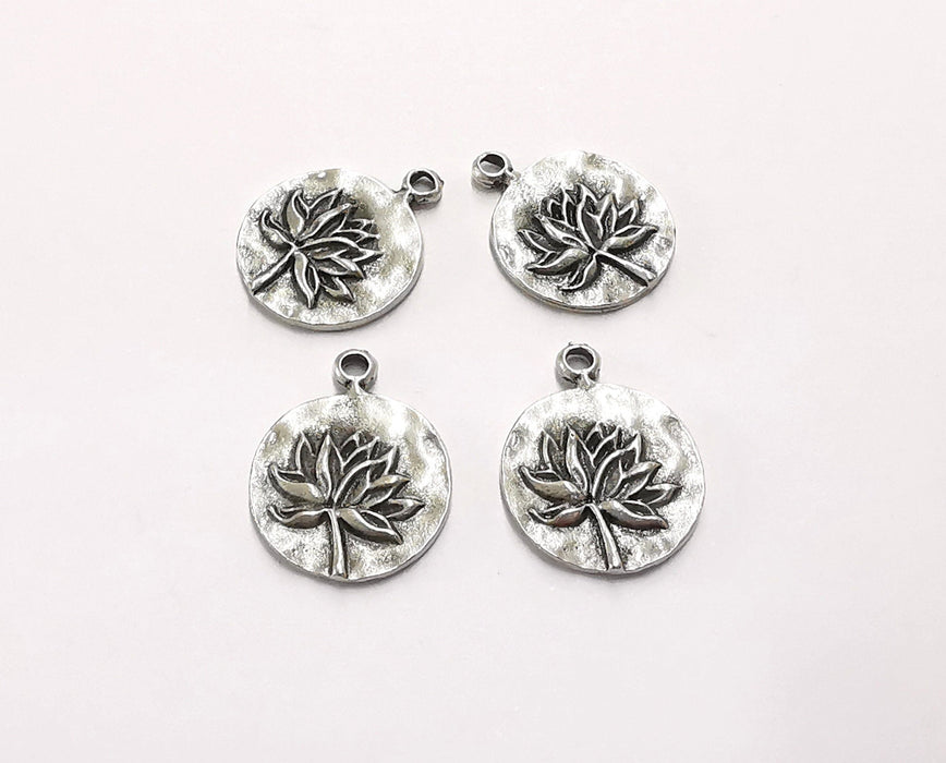 10 Lotus Charms Flower Charms Antique Silver Plated Charms (21x16mm)  G20557