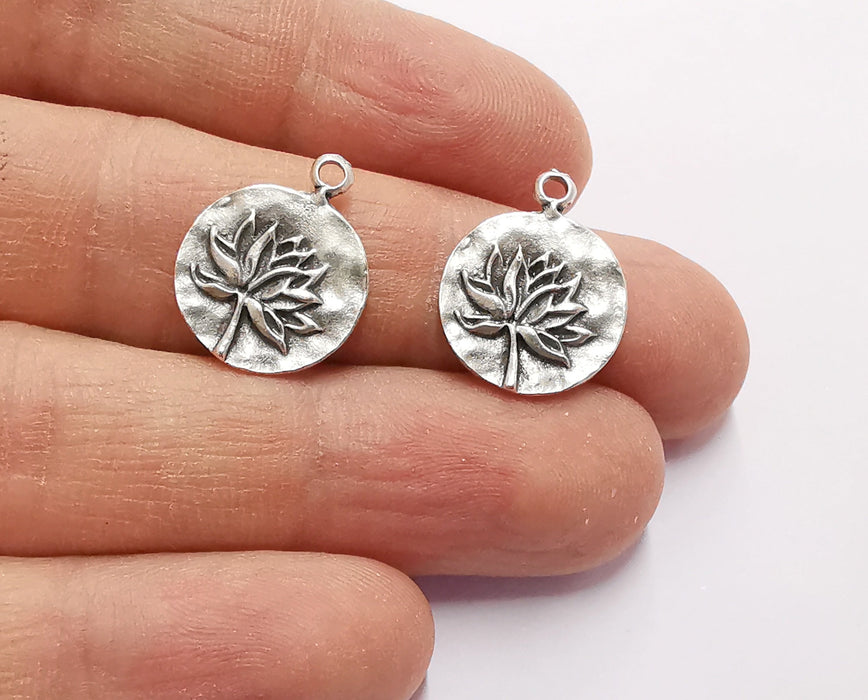 10 Lotus Charms Flower Charms Antique Silver Plated Charms (21x16mm)  G20557