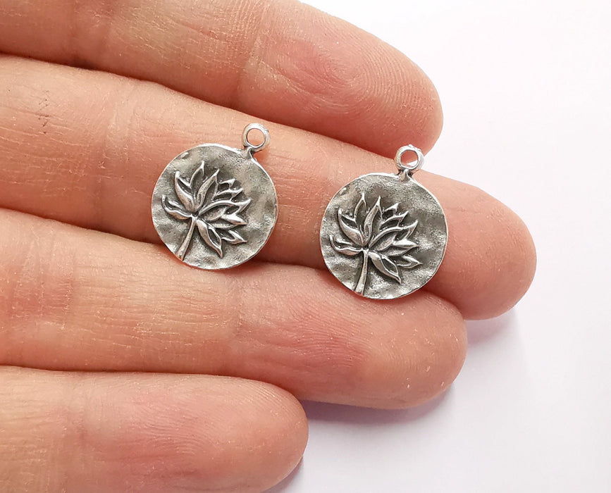 10 Lotus Charms Flower Charms Antique Silver Plated Charms (21x16mm)  G20557